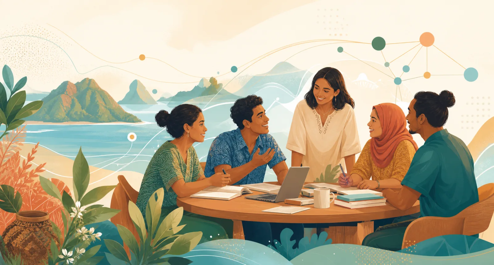 Ilustrasi komunitas belajar bersama dan membangun jejaring pengetahuan